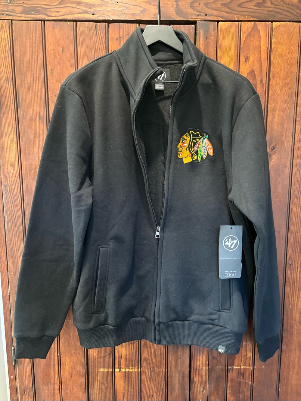 NWT NHL ‘47 Chicago Blackhawks Islington Track Jacket, Sports, Hockey, Black, M